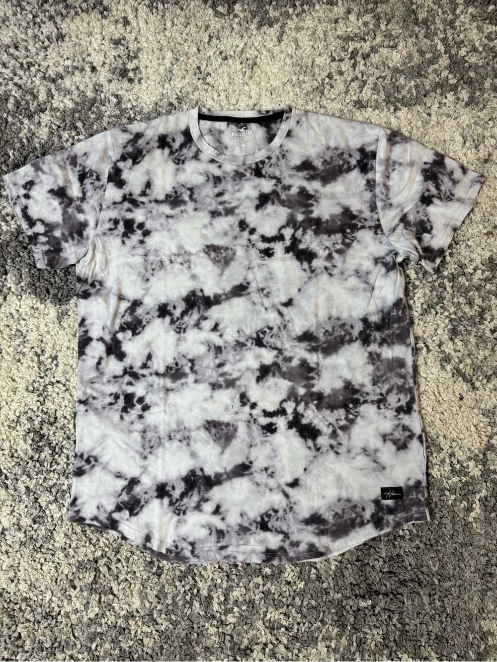Hollister, Men’s White & Gray Marbled Tie-Dye Short Sleeve Crewneck T-Shirt, XL